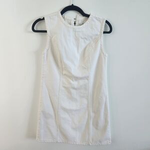 White Denim Mini Shift Dress with Zipper Size XSP